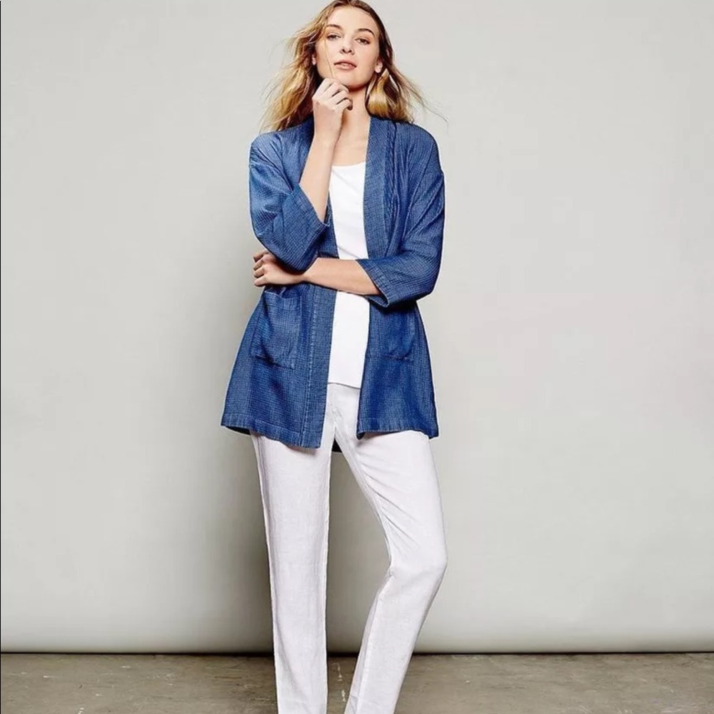 Eileen fisher drapey Tencel grid Kimono Jacket